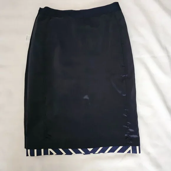 J.Crew Women's Navy Blue/White Chevron Stripe Pattern Pencil Skirt Size 00 - Picture 5 of 13